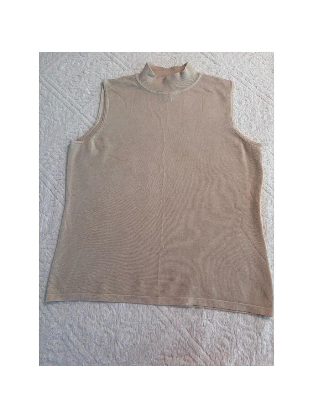 JOSEPHINE CHAUS Womens Size M Beige Silk Nylon Blend Sleeveless Mock Neck Top